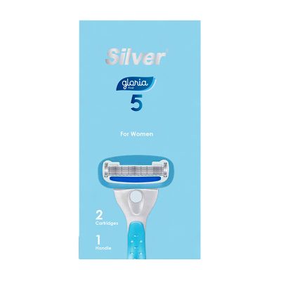 تيغ - 5 لبه گلوريا 5 زنانه ابي ( دسته + 2 يدک ) - سيلور - silver