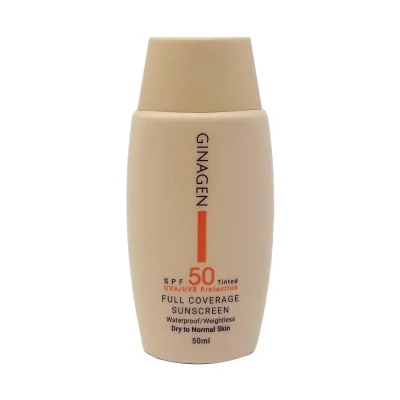 کرم ضد آفتاب رنگی ژیناژن: SPF50 برای محافظت از پوست خشک و نرمال. خرید این کرم ضد آفتاب با آبرسانی مؤثر و جلوگیری از لکه‌ها و چروک‌ها.