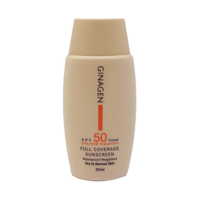 کرم ضد آفتاب رنگی ژیناژن: SPF50 برای محافظت از پوست خشک و نرمال. خرید این کرم ضد آفتاب با آبرسانی مؤثر و جلوگیری از لکه‌ها و چروک‌ها.