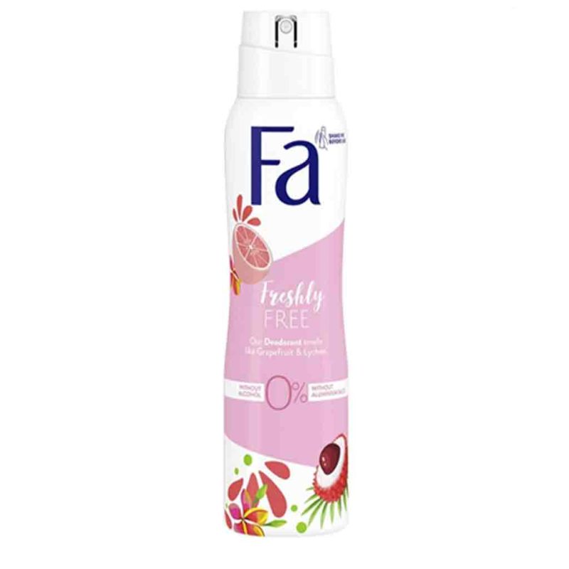 Fa Deo Spray Freshly Free Grapefruit And Lychee 150ml اسپری خوشبو کننده بدن زنانه فا Fa سری Freshly Free رایحه گریپ فروت حجم 150 میل