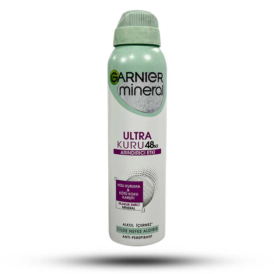 اسپری ضد تعریق حجم 150 میل - Ultra Kuru - گارنیر - Garnier اسپری ضد تعریق گارنیر Ultra Kuru - ماندگاری 48 ساعته، حاوی مواد معدنی، رایحه شیرین، فرمول خشک و بدون چسبندگی - ارسال سریع