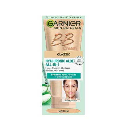 بی‌بی کرم کلاسیک گارنیر با SPF 15 - ترکیب مرطوب‌کننده و کرم پودر با بافت سبک - پوشش طبیعی - آبرسانی 24 ساعته و اصلاح علائم خستگی در دو طیف رنگی.