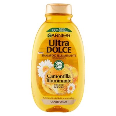 شامپو گارنیر Ultra Dolce با ترکیب عسل و بابونه - مخصوص موهای رنگ شده و خشک - ترمیم کننده، درخشان کننده و محافظ رنگ مو - فرمولاسیون ملایم با 90% مواد طبیعی