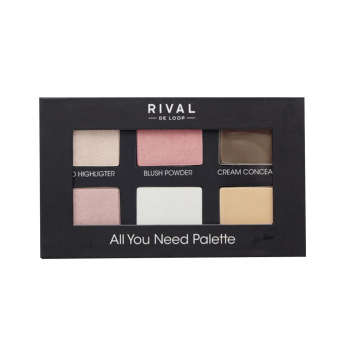 پالت آرایشی شش کاره شامل هایلایتر، رژ گونه، پودر بیک، دو کانسیلر و برنزر با طراحی استاندارد و سبک برای حمل آسان و آرایش کامل صورت است.